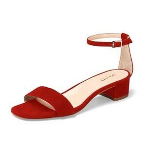XYD Heels for Women, Open Toe, Ankle Strap, Buckled Low Chunky Block Pumps